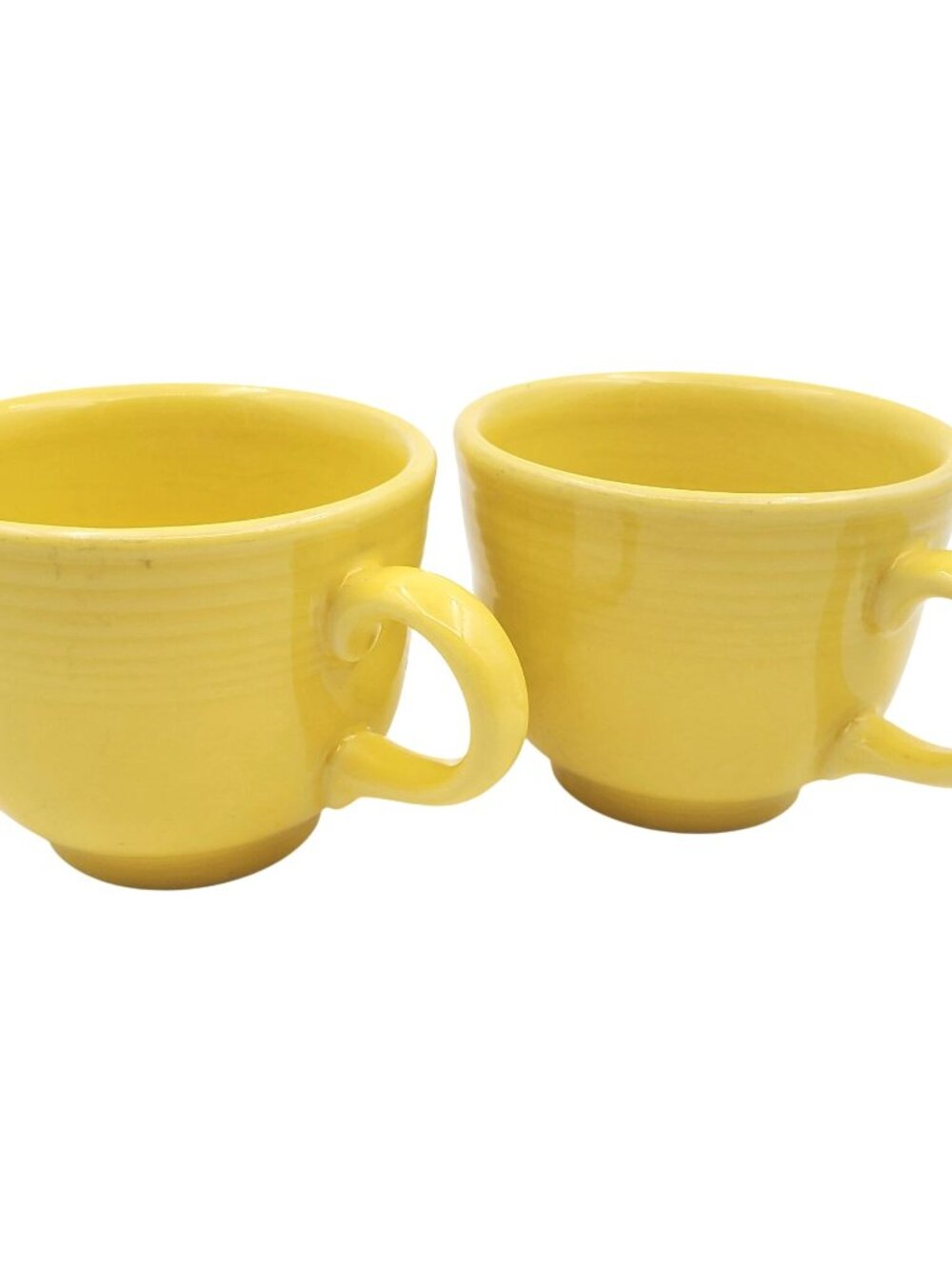 Pair of Vintage Yellow Ceramic Coffee Cups - Classic Ribbed Design